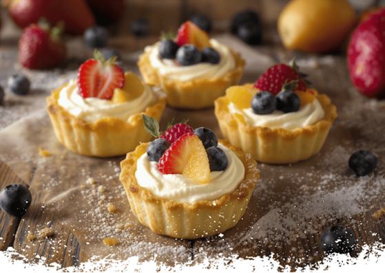 Mini fruit tarts topped with strawberries and blueberries